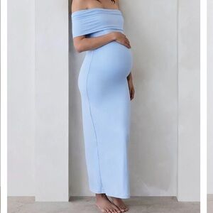 Sky Blue Off-Shoulder Maxi Dress